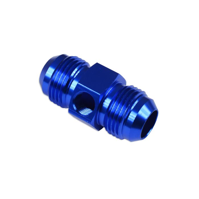 AN6 AN-6 Male to Male Adapter with 1/8 NPT In-Line Port Fuel & Oil Pressure Blue