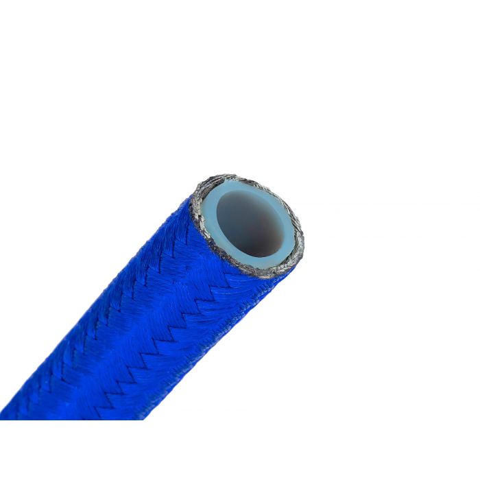 AN8 10mm (3/8") PTFE Teflon Braided Nylon Lined Fuel Hose Blue.