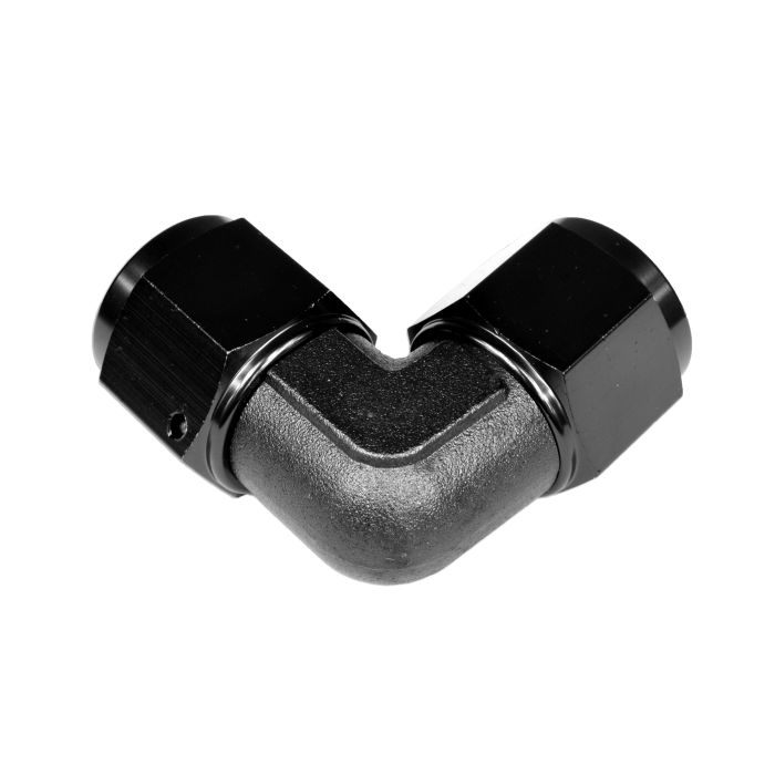 AN8 90° Adapter, Female to Female Hose Coupling, Black.