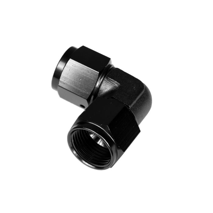 AN8 90° Adapter, Female to Female Hose Coupling, Black.