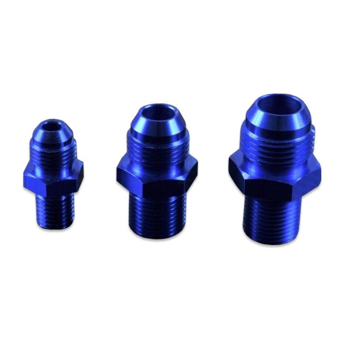 AN-8 JIC Male to M18x1.5 Metric Male Hose Connection Adapter, Blue.