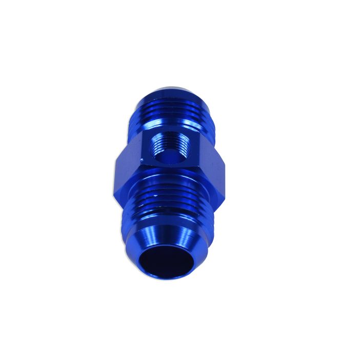 AN8 AN-8 Male-to-Male Adapter with 1/8 NPT In-Line Port Fuel and Oil Pressure Blue