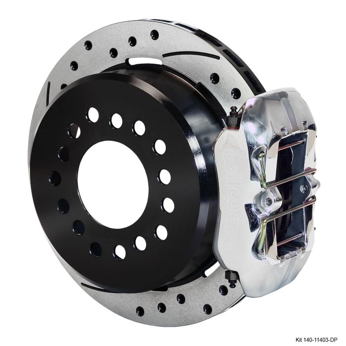 Wilwood 140-11403 Forged Dynapro Low-Profile Rear Parking Brake Kit with Polished Drilled and Slotted Rotors.