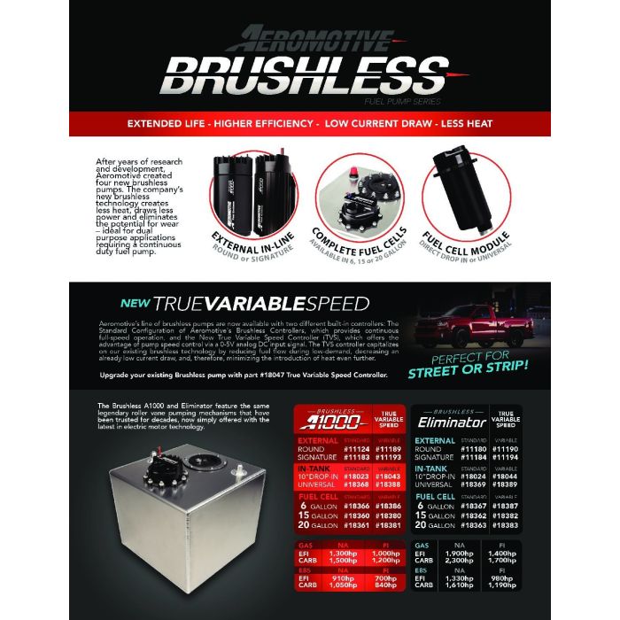 Bomba de combustible Aeromotive 11180 Brushless Eliminator externa redonda