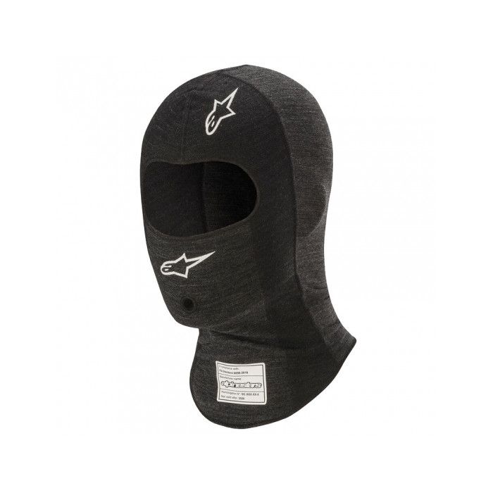 Pasamontañas Alpinestars ZX Evo v2 negro y gris, homologado por la FIA 8856-2018.