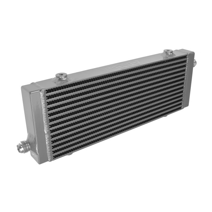 FMIC.Pro 360x140x40 asymmetric oil cooler, silver oil inlet