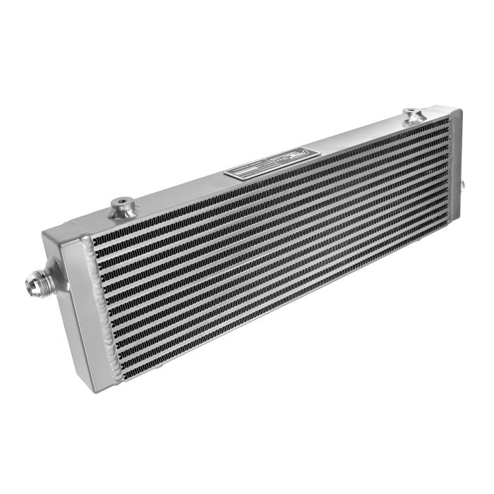 FMIC.Pro 470x140x40 asymmetrical oil cooler, silver oil inlet