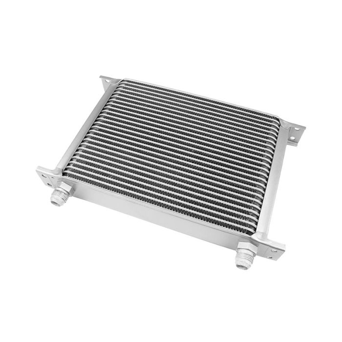 25-Row Male Oil Cooler, 7/8" (AN10) Male Thread, Silver.