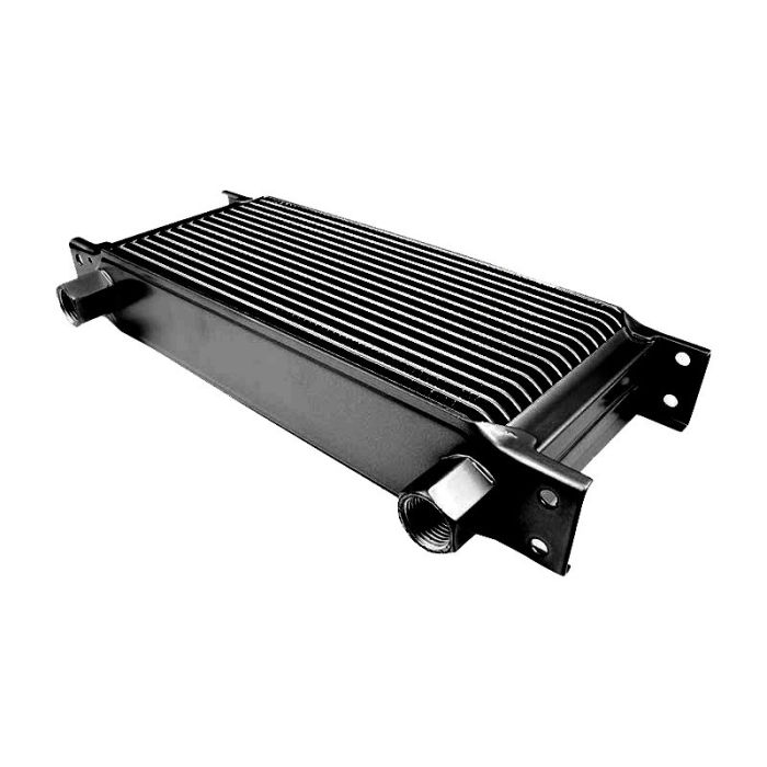 16-row female oil cooler, 1/2" female thread, black.