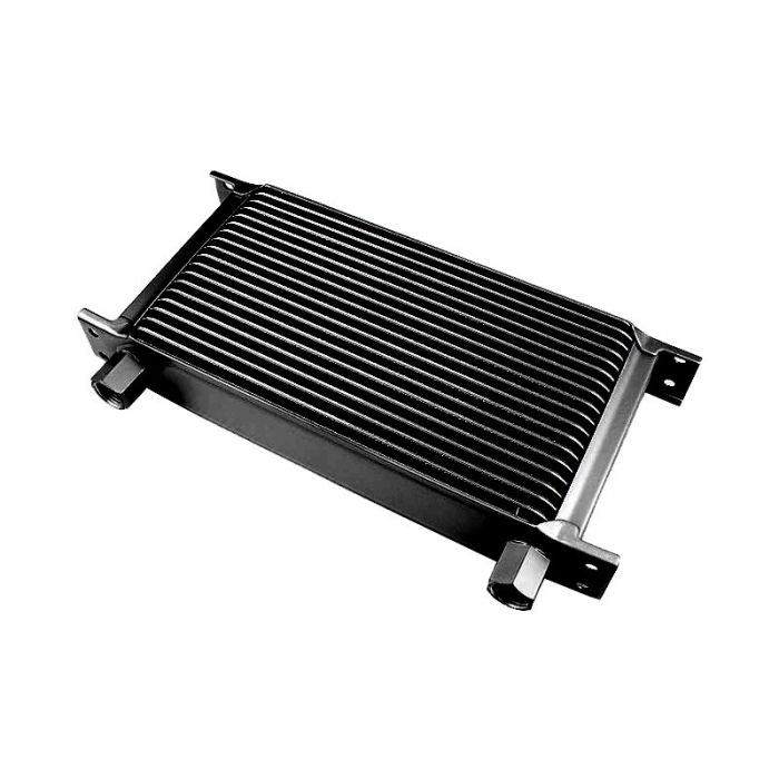 19-row female oil cooler, 1/2" NPT female thread, black.