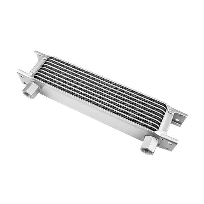 9-row female oil cooler, 1/2" female thread, silver.