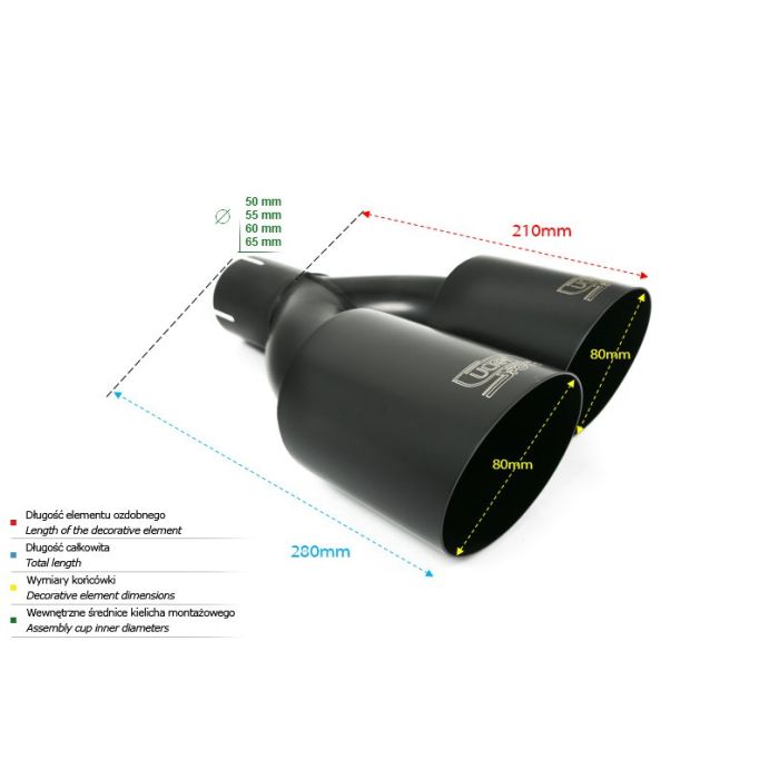 80mm length 280mm diameter 50mm mounting diameter universal round exhaust pipe tip.