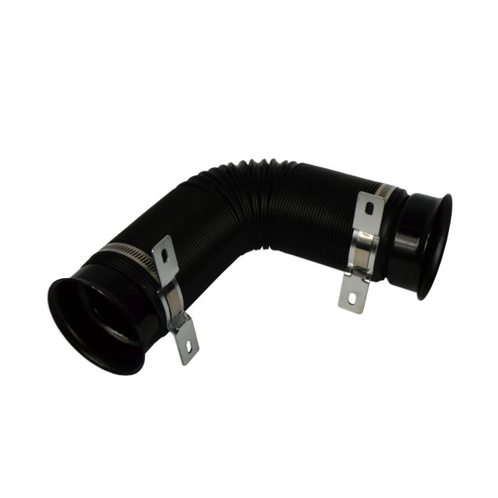 Flexible corrugated intake hose with clamps, black.