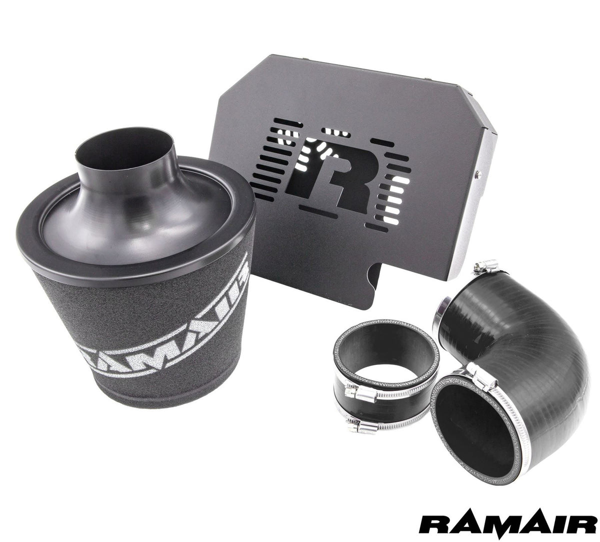 Kit de admisión deportivo con filtro de aire de espuma Ramair SR-225-BK-ECU para Ford Focus ST 225 negro con soporte de ECU