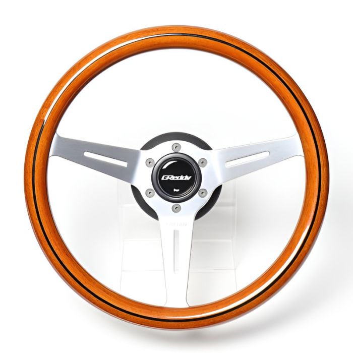 Volante GReddy Sports "tipo madera" (47 mm de profundidad), marrón claro, radios de aluminio - 340 mm