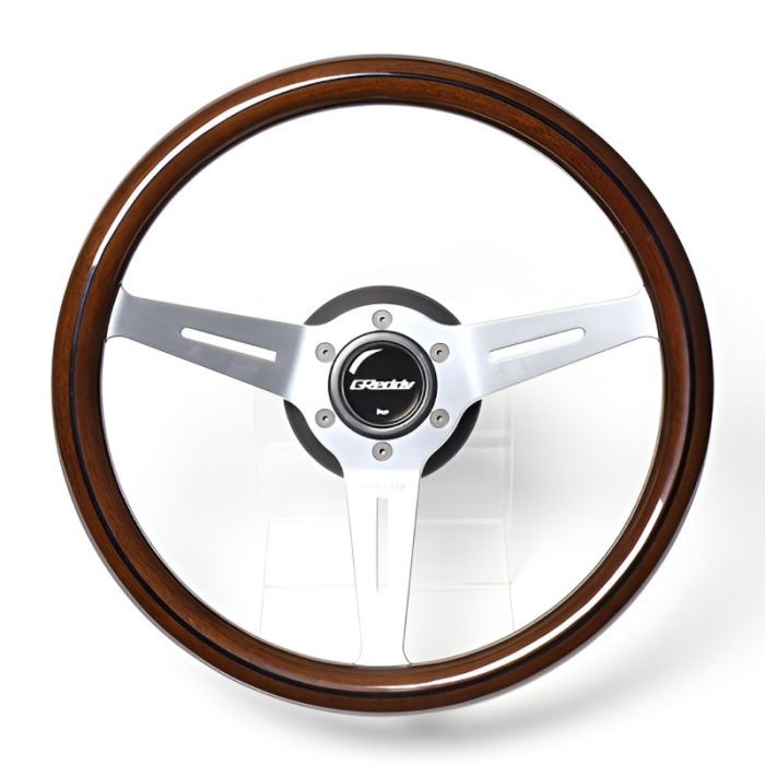 Volante GReddy Sports "tipo madera" (47 mm de profundidad), marrón oscuro, radios de aluminio - 340 mm