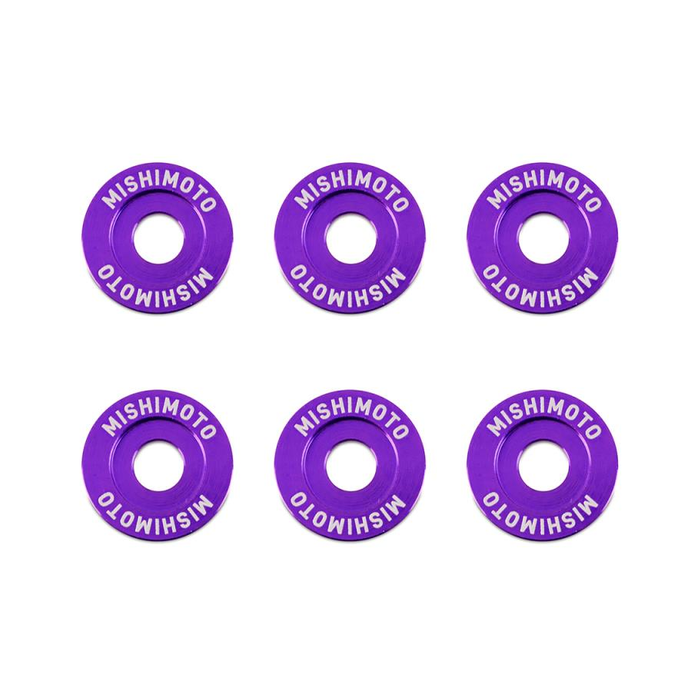 Kit de arandelas para guardabarros Mishimoto MMFW-LG-6PR, grandes, 6 piezas, color morado.