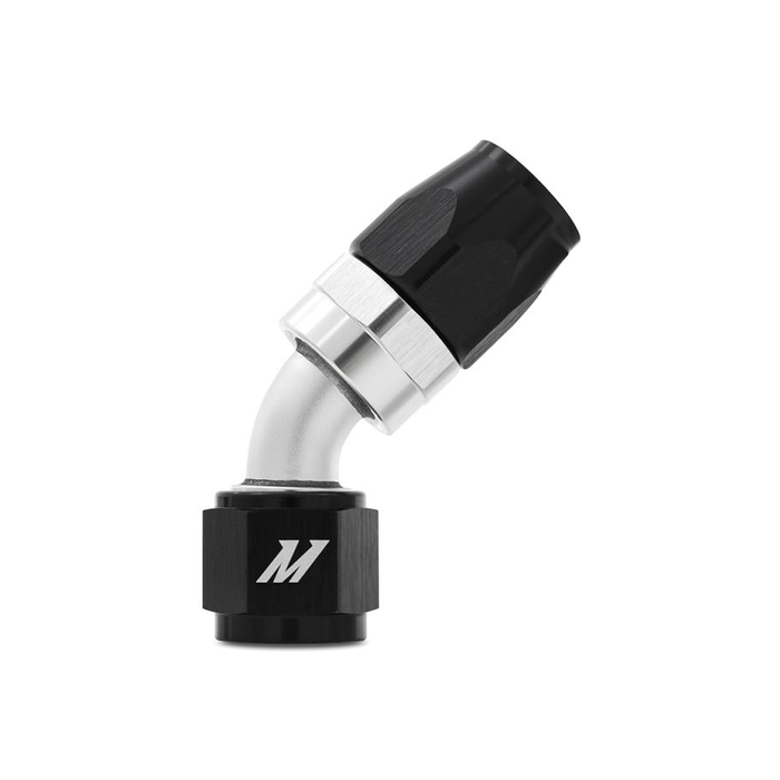 Conector AN6 de aluminio Mishimoto MMFT-SW-06-45 de 45 grados, color negro.
