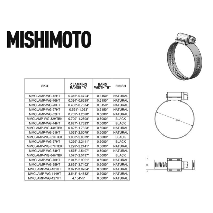 Mishimoto MMCLAMP-WG-16HT 0.39"-0.63" (10mm-16mm) High-Torque Worm Gear Clamp Pack of 10