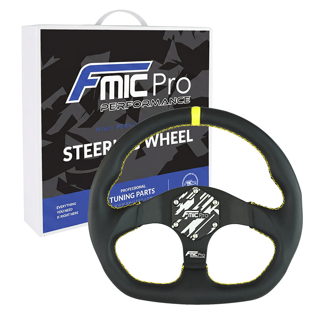 Volante deportivo FMIC.Pro D-Shape cuero 325 mm offset 42 mm amarillo