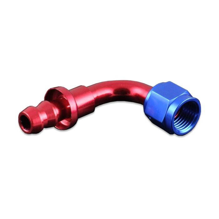 Conector AN6 de 90° de inserción a presión, color rojo.