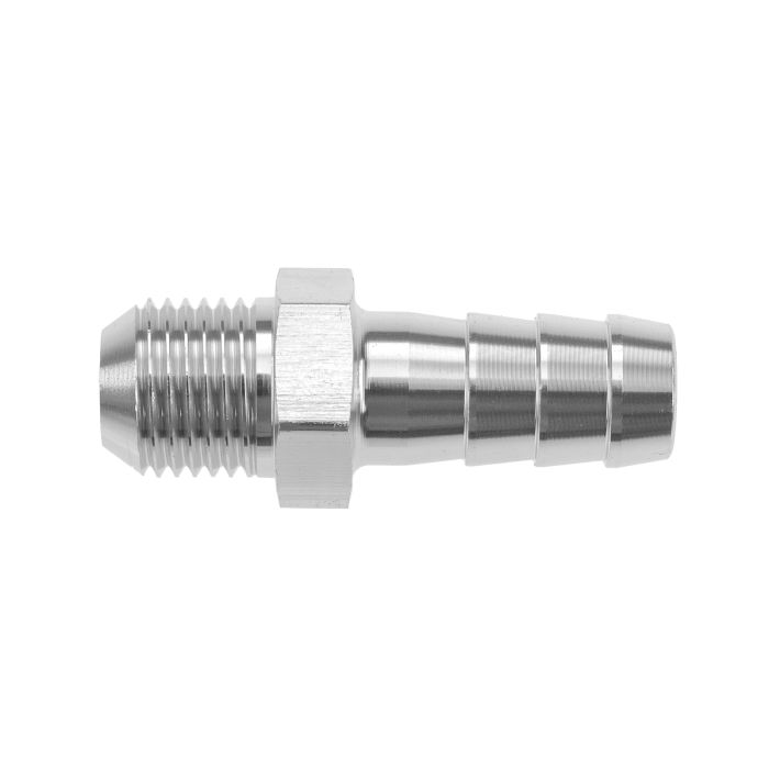 Adaptador de manguera con conexión rápida AN10 a 12 mm, color plata.