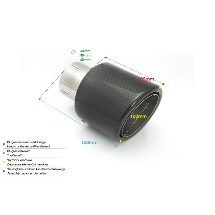 100mm Long 160mm Round 55mm Inlet Universal Exhaust Tip.