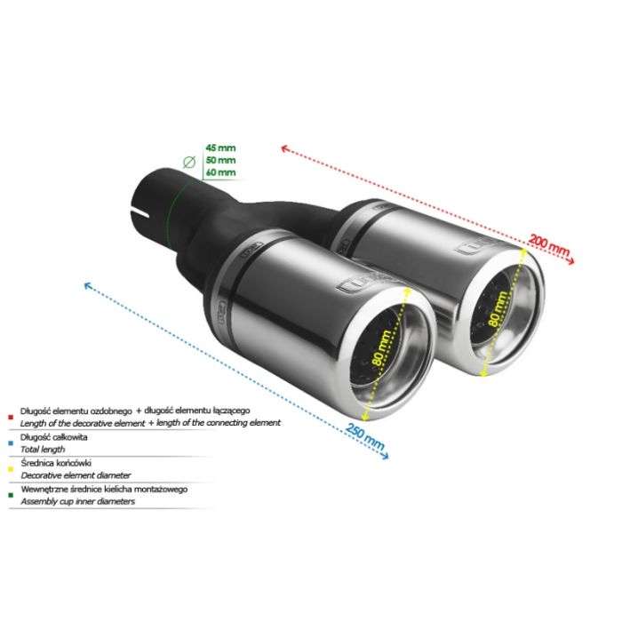 80mm long, 160mm diameter, 50mm mounting round universal exhaust tip.