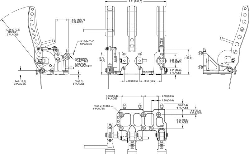 Wilwood 340-12411 Conjunto de pedales de montaje en suelo con pedal del acelerador y varillaje