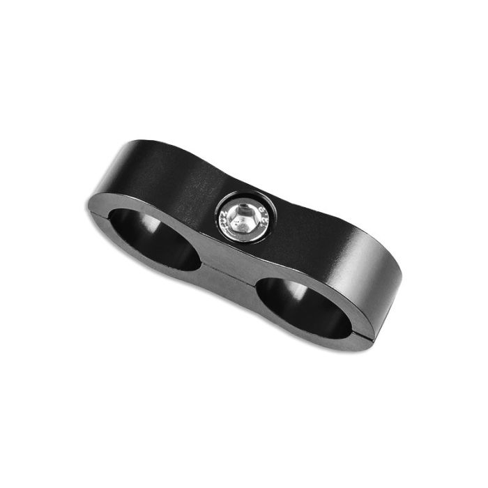 AN12 double clamp for fuel hoses and cables, black.