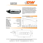 DeatschWerks DW200 255 LPH Fuel Pump for 2009-12 Genesis Coupe (2.0T & 3.8V6), 2009-14 Genesis (3.8V6, 4.6 & 5.0) & 10-15 Kia Forte.