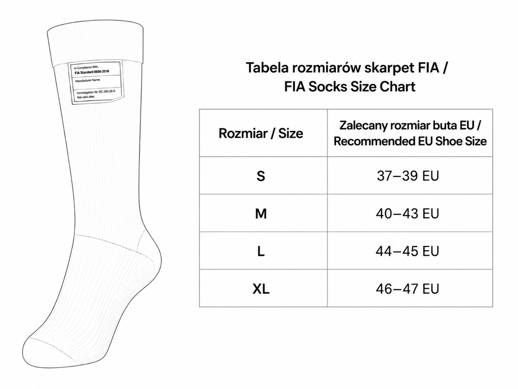 Calcetines ignífugos de competición FMIC.Pro blanco FIA 2036 8856-2018 talla L 44-45