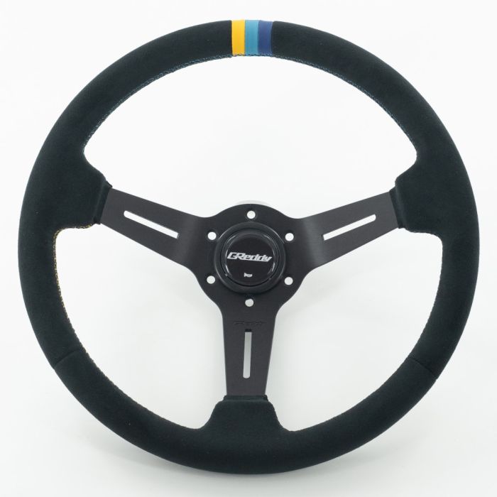 Volante GReddy Sports "Deep Type" (80 mm de profundidad), ante negro, radios negros - 340 mm