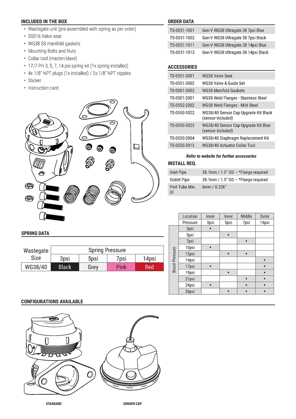 Wastegate Turbosmart TS-0551-1013 WG38 GenV Ultragate 38 14psi
