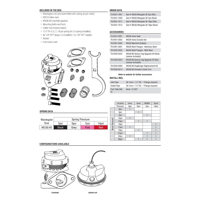 Turbosmart WG38 GenV Ultragate 38 7 psi Black Wastegate
