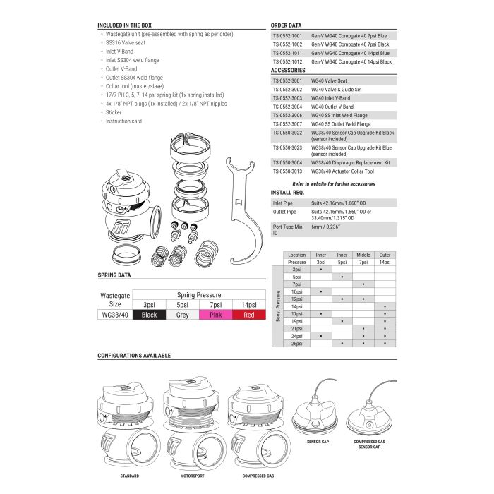 Turbosmart TS-0552-1013 WG40 GenV Compgate 40 Wastegate 14 psi