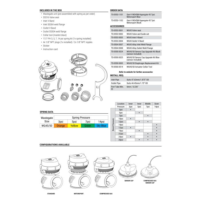 Turbosmart WG45M GenV Hypergate 45 14 psi Motorsport Blue Wastegate
