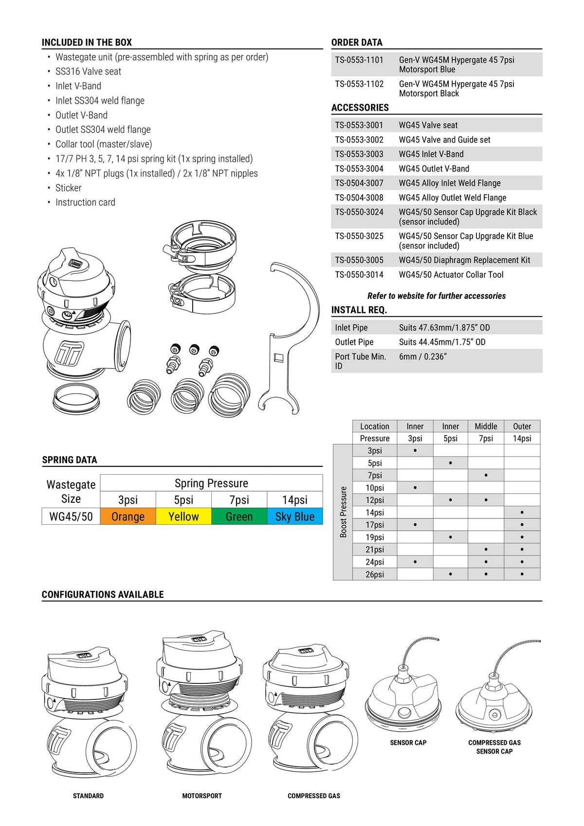 Wastegate Turbosmart WG45M GenV Hypergate 45 14psi Motorsport azul