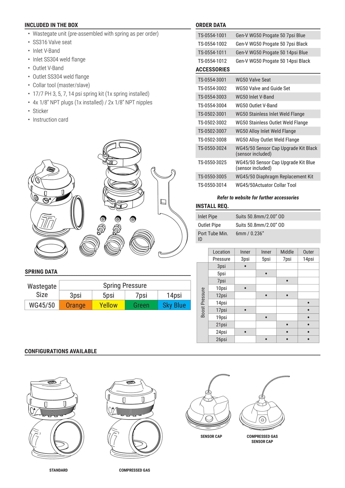 Wastegate Turbosmart WG50CG GenV Progate 50 5psi gas comprimido azul