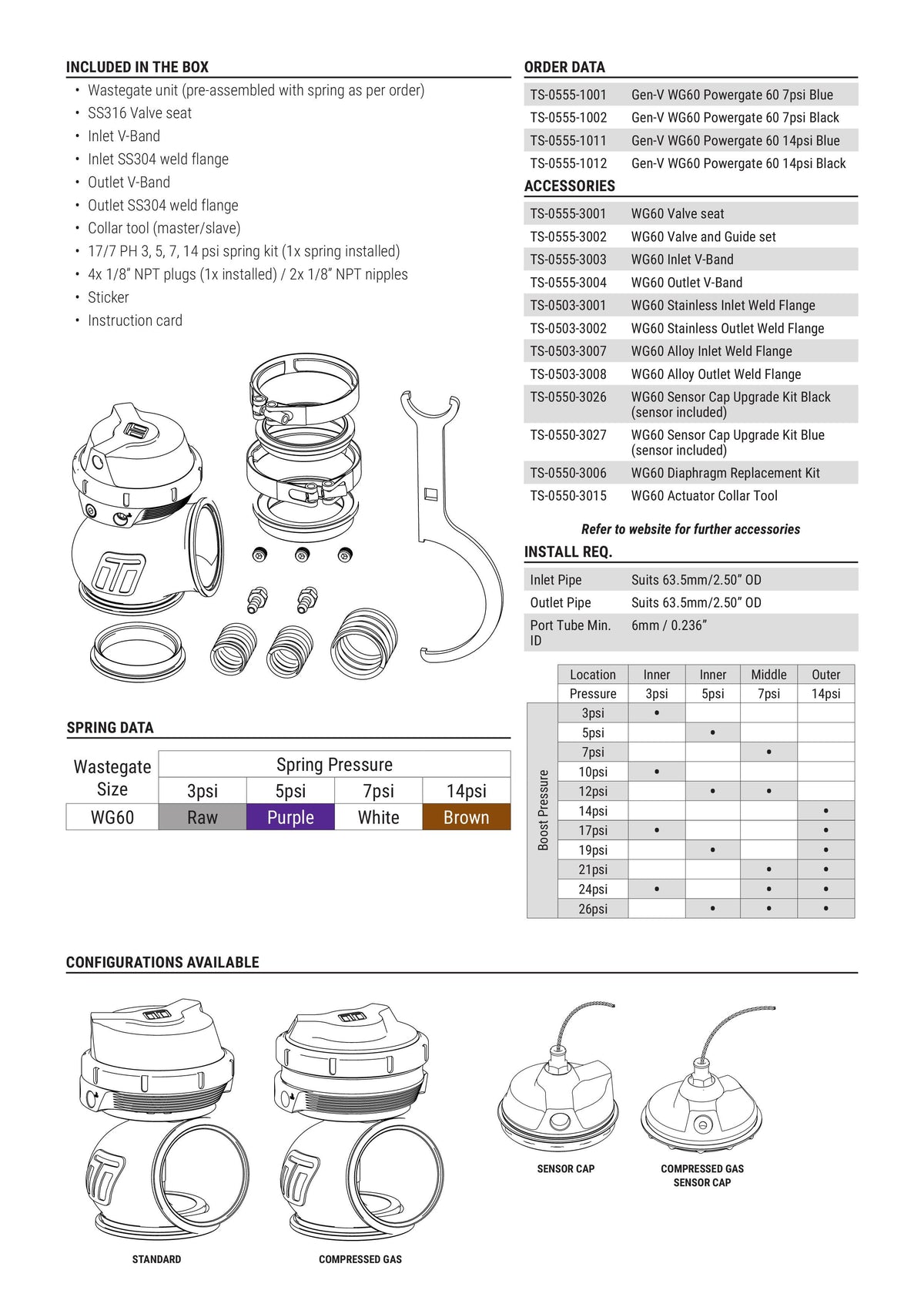 Wastegate Turbosmart WG60 GenV Powergate 60 7psi negra