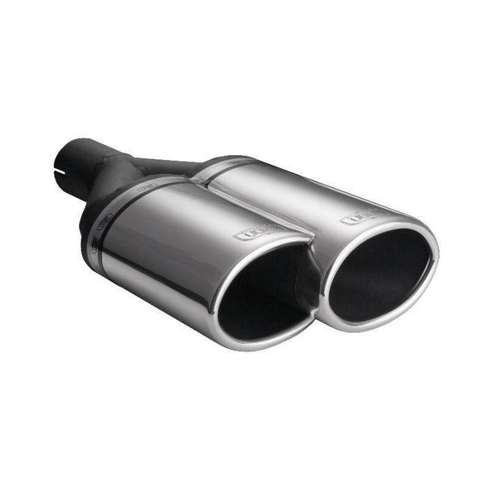 220 x 80mm universal oval exhaust pipe tip, 50mm mounting diameter.