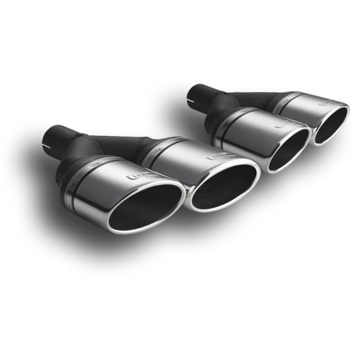 95 × 65mm Oval Universal Exhaust Muffler Tip, 200/180mm Length, 45mm Mount Diameter.
