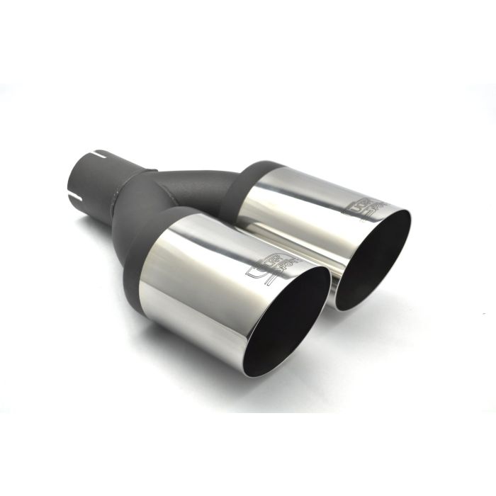 Universal round exhaust tip, 90 mm length, 220 mm diameter, 50 mm mounting.