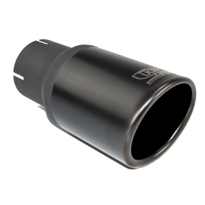 Universal round exhaust pipe tip 100mm length, 120mm mounting diameter, 50mm.