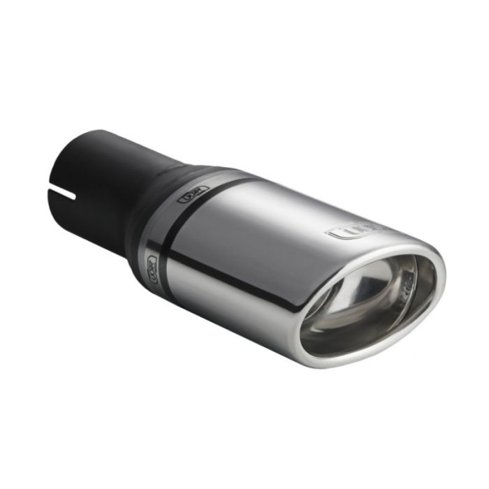 95 x 65 mm Oval Universal Exhaust Tip, 200 mm Long, 55 mm Mount Diameter.