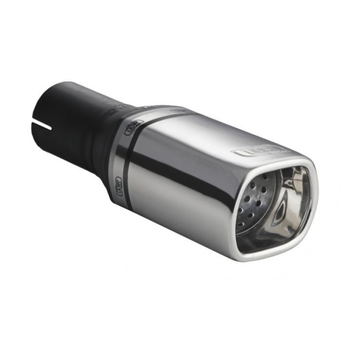 Universal Rectangular Exhaust Tail Pipe Tip 80x65mm, 120mm long with 55mm mounting diameter.