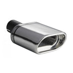 145 × 75 mm Oval Universal Exhaust Muffler Tip 140 mm Long with 55 mm Mounting Diameter.