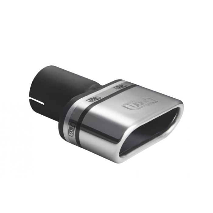 Universal exhaust tail pipe tip oval 110x45mm length 80mm mounting diameter.