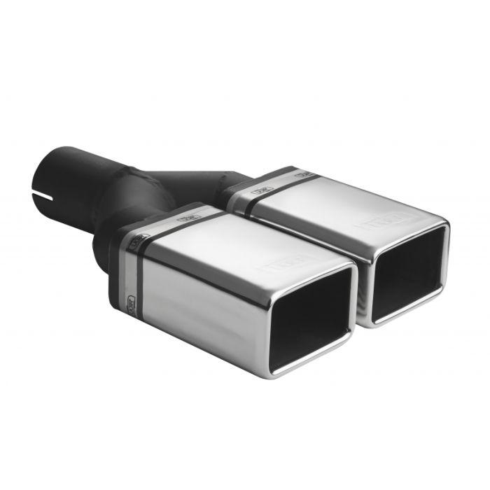 Universal rectangular exhaust tailpipe 82 x 54 mm long 200 mm mounting diameter 55 mm.