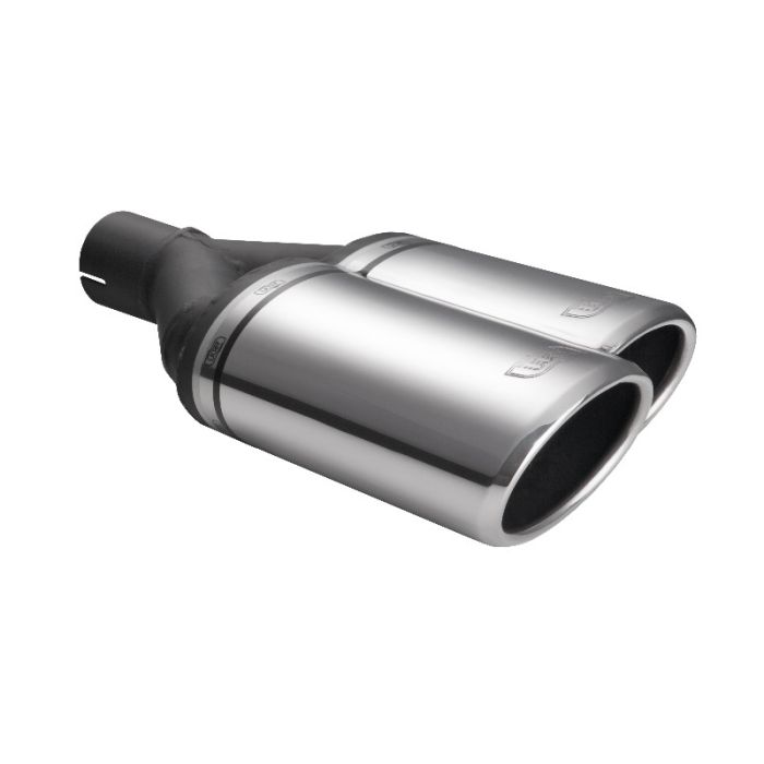 Universal oval exhaust pipe tip, 220 x 80 mm long with a 55 mm mounting diameter.
